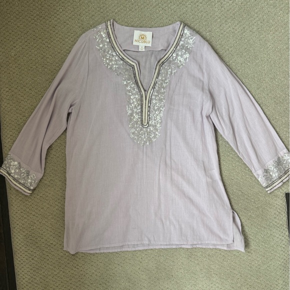 Nicoleblu Boho Beaded Tunic Top Lavender Sequin Embellished Medium - Picture 4 of 11